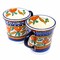 10 oz Set of 2 Orange Blue Ceramic Coffee Cups with Textured Handle Microwave Dishwasher Safe
